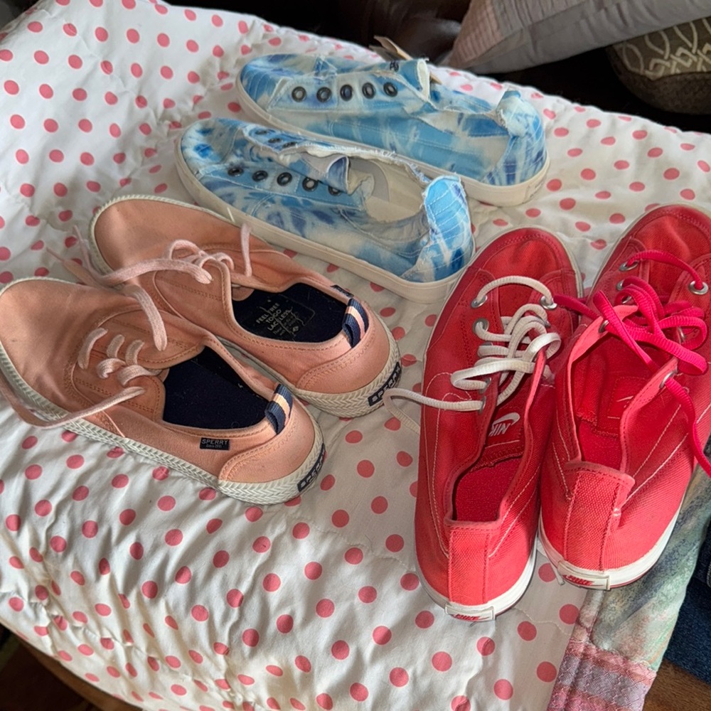 Ladies Canvas Sneakers - Red, Pink, and Blue Size 9 lot of 3